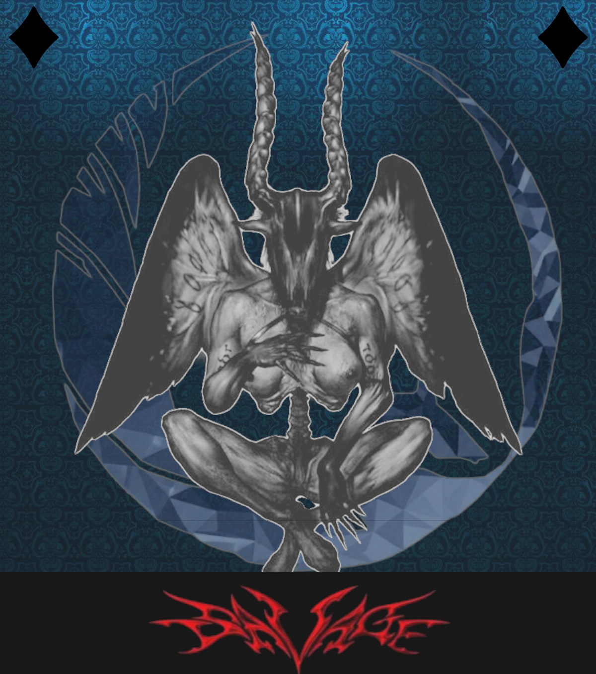 Escalation — a horned figure coiled still, wings held like a breath not yet released